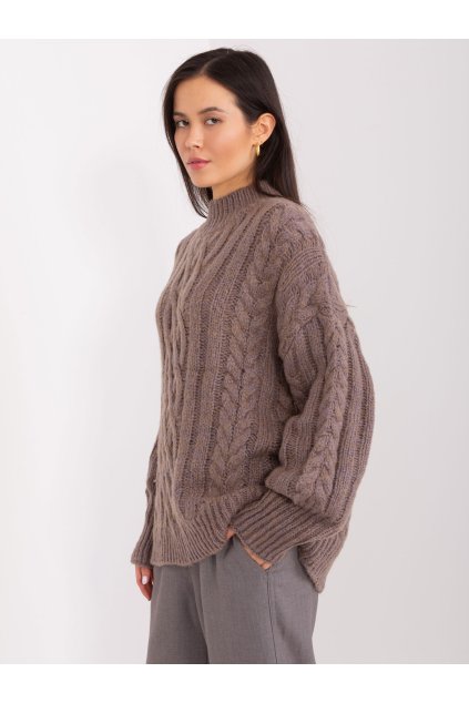 Dámsky sveter farba Hnedá kód AT-SW-2363-2.11P (Farba Hnedá, Veľkosť ONE SIZE)