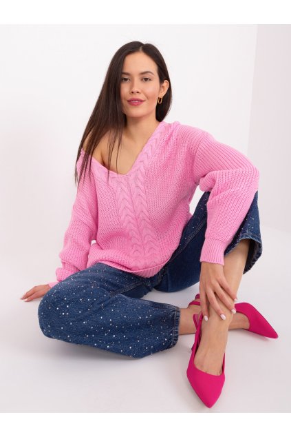 Dámsky sveter farba Ružová kód BA-SW-8028.77 (Farba Ružová, Veľkosť ONE SIZE)