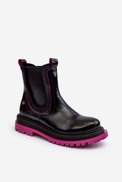Členkové topánky na podpätku  čierne kód obuvi 06199-15 CZARNY+FUKSJA
