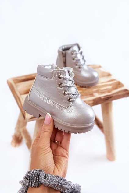 Detské členkové topánky se zipsom strieborné dexter / 20305-G SILVER (Veľkosť 25)