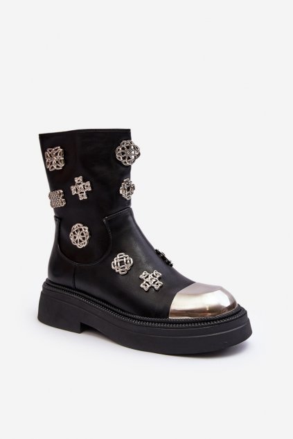 Členkové topánky na podpätku farba čierna kód obuvi MR870-14A BLACK