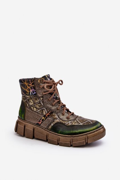Členkové topánky na podpätku farba zelená kód obuvi 06145-24 OLIWKA