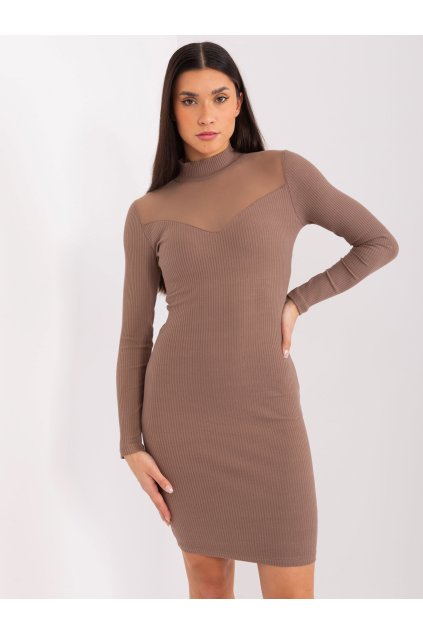 Dámske hnede šaty vypasované kód produktu RV-SK-9216.06P