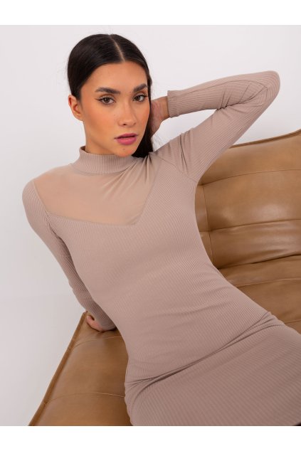 Dámske tmavo-béžove šaty vypasované kód produktu RV-SK-9216.06P