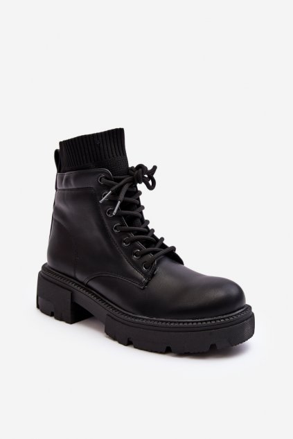 Členkové topánky na podpätku  čierne kód obuvi BM25 BLACK