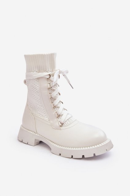 Členkové topánky na podpätku  biele kód obuvi 8573A WHITE