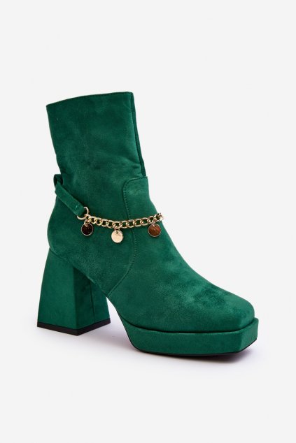 Členkové topánky na podpätku farba zelená kód obuvi 168-500 GREEN