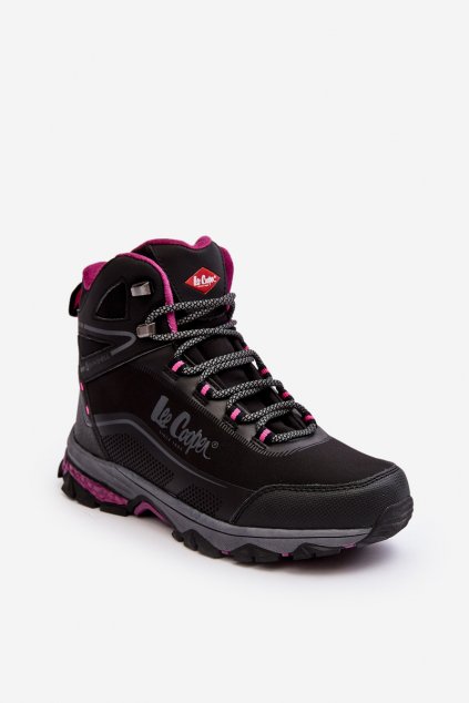 Členkové topánky na podpätku  čierne kód obuvi LCJ-23-01-2020L BLACK/PURPLE