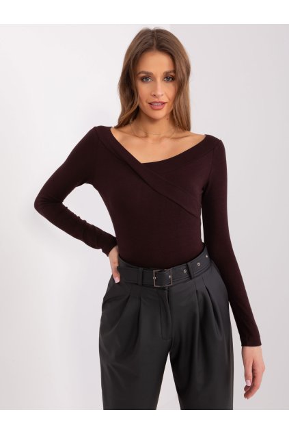 Dámska blúzka s dlhým rukávom tmavo-hnedá EM-BZ-785.32P