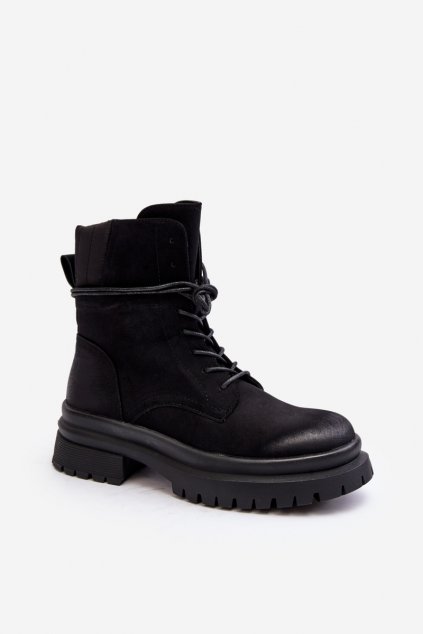 Členkové topánky na podpätku  čierne kód obuvi 6602 BLACK