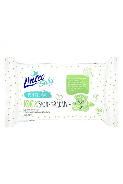 Detské vlhčené obrúsky Linteo Baby 100% BIODEGRADABLE 48ks