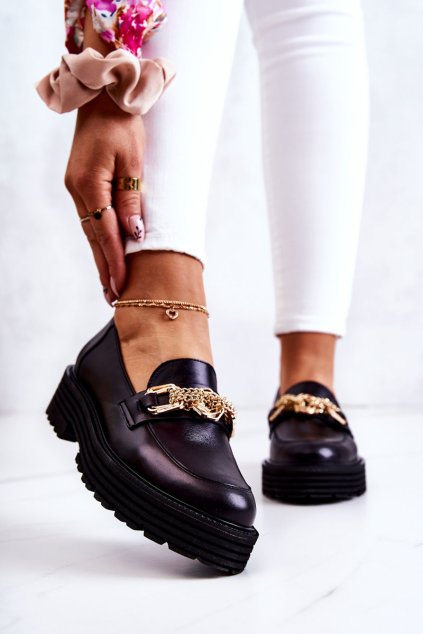 Dámské boty Brogues kožená zlaté dekorace Laura Messi 2383 Černá (Veľkosť 36)