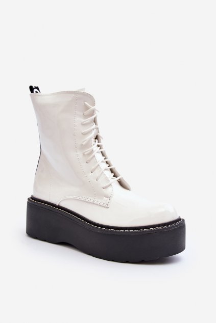 Členkové topánky na podpätku  biele kód obuvi BL412 WHITE