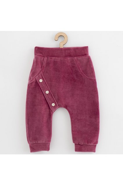 Dojčenské semiškové tepláky New Baby Suede clothes ružovo fialová
