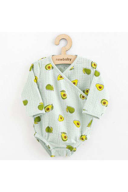 Dojčenské mušelínové body s bočným zaviazovaním New Baby Avocado