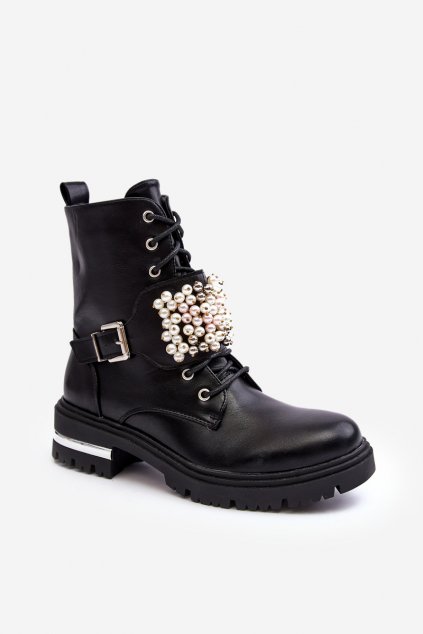 Členkové topánky na podpätku  čierne kód obuvi NC1189 BLACK