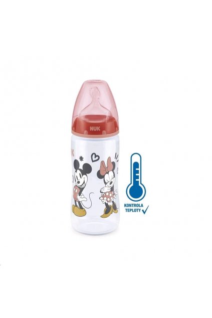 Dojčenská fľaša na učenie NUK Disney Mickey s kontrolou teploty 300 ml červená