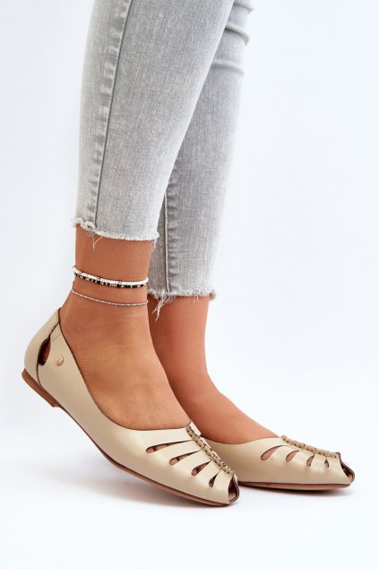 Zazoo 10009 pohodlné Dámske kožené baletky beige / 10009 BF.BEŻ BS (Veľkosť 36)
