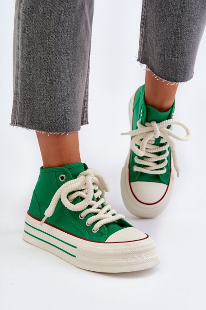 Dámske zelené tenisky na platforme z textilu kód obuvi TE- CCC -01-BL507P GREEN : Naše topky dnes