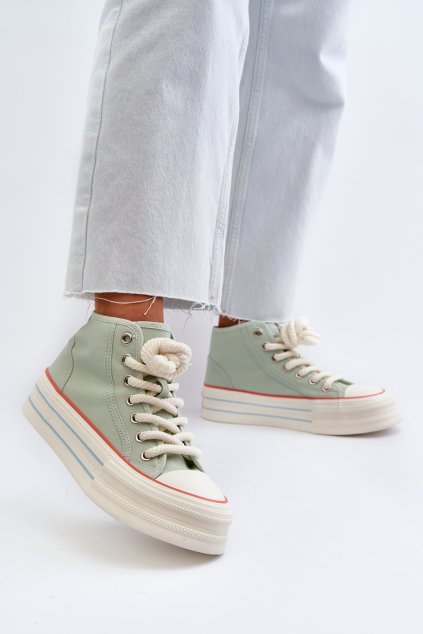 Dámske zelené tenisky na platforme z textilu kód obuvi TE- CCC -01-BL507P BLUE : Naše topky dnes