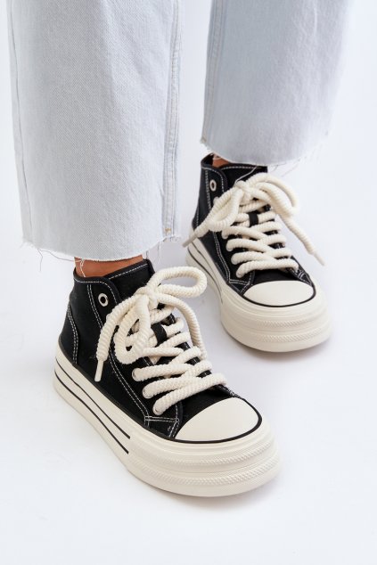 Dámske čierne tenisky na platforme z textilu kód obuvi TE- CCC -01-BL507P BLACK : Naše topky dnes