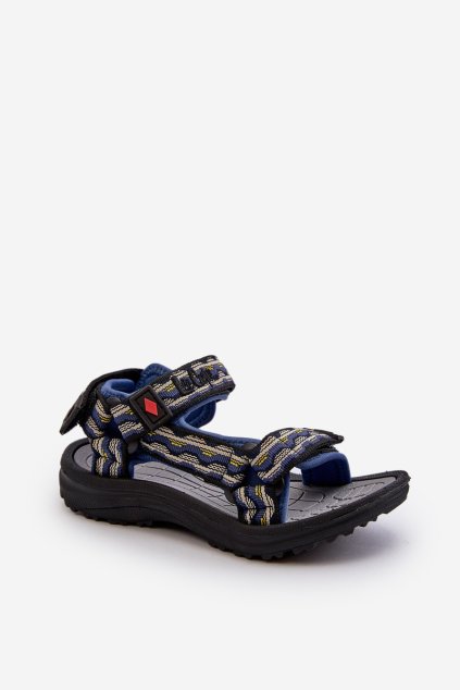 Detské tmavomodré sandále na suchý zips s textilným zvrškom a plastovou stielkou, kód produktu LCW-24-34-2601K NAVY