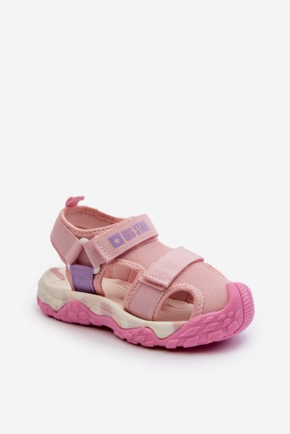 Ružové detské sandále na suchý zips s rovnou podrážkou, textil, kód produktu NN374238 RÓŻ