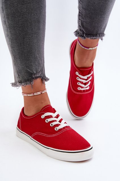 Dámske červené tenisky na nízkom podpätku z textilu kód obuvi TE- CCC -01-B-808 RED : Naše topky dnes