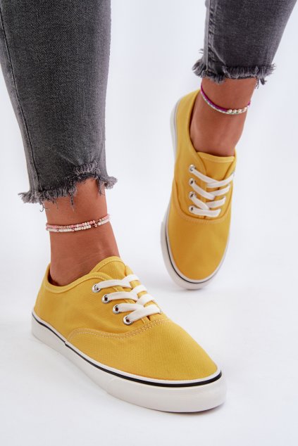 Dámske žltá tenisky na nízkom podpätku z textilu kód obuvi TE- CCC -01-B-808 YELLOW : Naše topky dnes