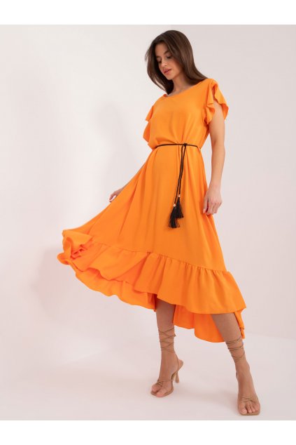 Dámske svetlo-pomarančove šaty s volánom kód produktu 15- TemU - 1-MI-SK-59101.31