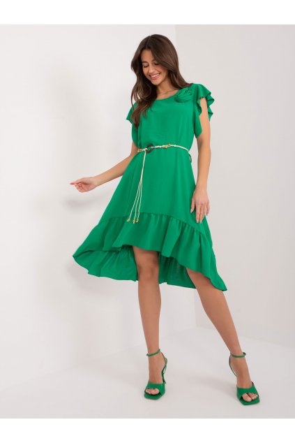 Dámske zelene šaty s volánom kód produktu 15- TemU - 1-DHJ-SK-8921.98