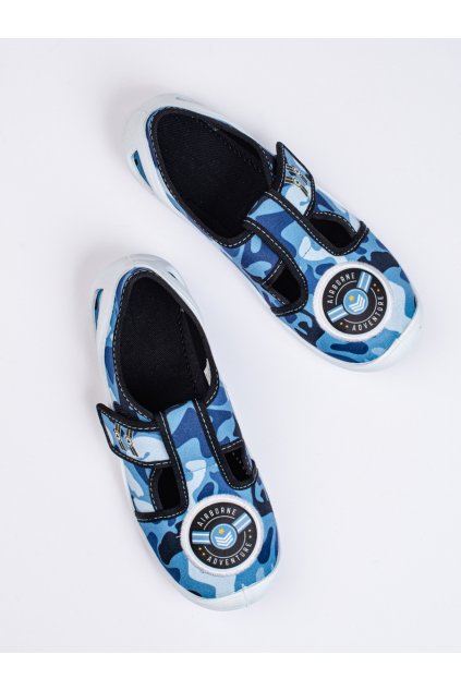 Modré detské papuče bez opätku podpätku Shelvt kod CCC -1- 4RX3/8-NEPTUN-NEVADA-MORO