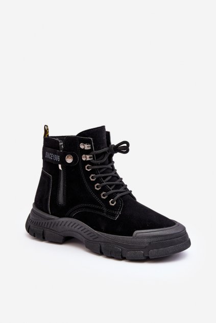 Členkové topánky na podpätku  čierne kód obuvi NB607 BLACK