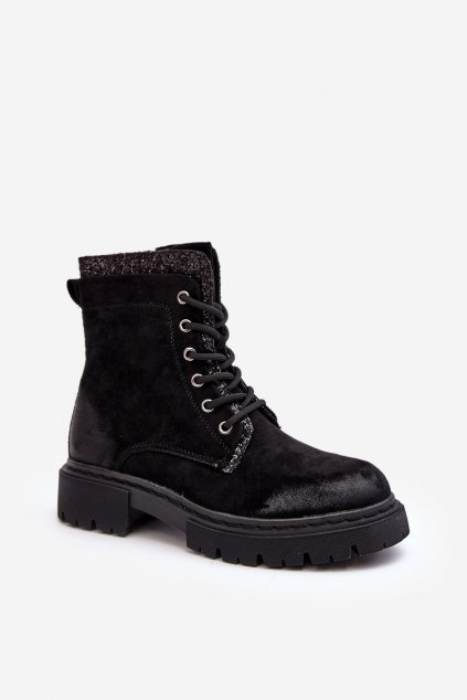 Členkové topánky na podpätku  čierne kód obuvi M678 BLACK