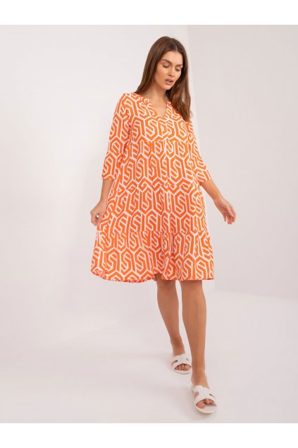 Dámske pomarančove šaty s podtlačeným vzorom kód produktu 15- TemU - 1-D73771M30214K