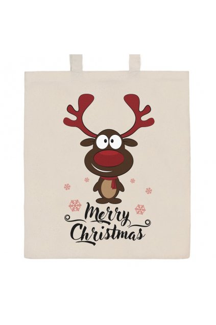 Bavlnená nákupná taška prírodná s potlačou New Baby Merry s vianočným motívom