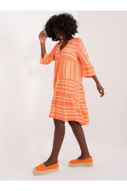 Dámske pomarančove šaty s podtlačeným vzorom kód produktu 15- TemU - 1-D73771M30214L