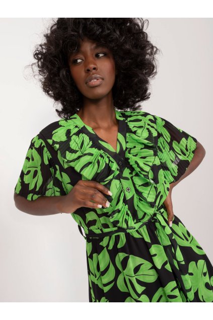 Dámske čierno-zelene šaty letne kód produktu DHJ-SK-15986.67 (Farba Čierno-zelená, Veľkosť ONE SIZE)