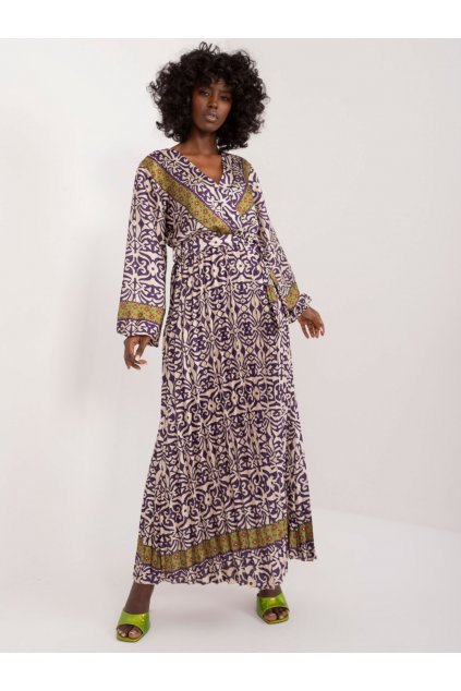 Dámske tmavo-fialove šaty s podtlačeným vzorom kód produktu 15- TemU - 1-DHJ-SK-16656.13X