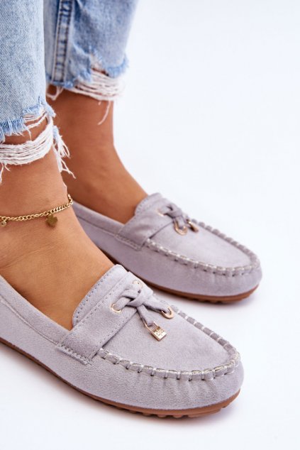 Dámske sivé mokasíny z eko semišu s platformou a slip-on zapínaním, ZA28P GREY