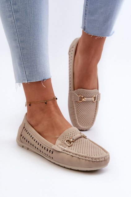 Dámske čierne na šnúrovanie mokasíny rasirna / VG251 BEIGE (Veľkosť 36)