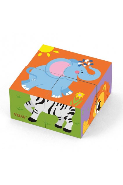 Drevené puzzle kocky pre najmenších Viga Zoo