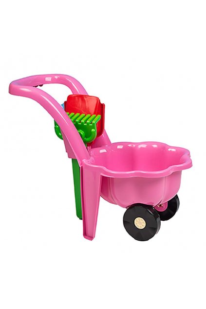 Detský záhradný fúrik s lopatkou a hrabličkami BAYO Sedmokráska ružový