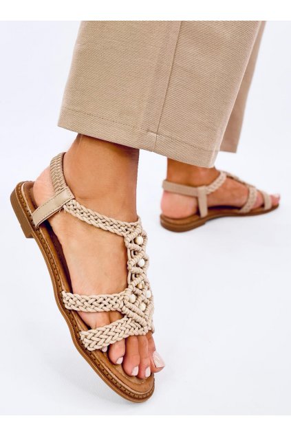 Dámske béžové sandále na nízkom podpätku z textilného matierálu na bežný deň kód SD- AAA -14-JL87