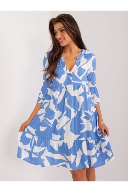 Dámske modre šaty s podtlačeným vzorom kód produktu 15- TemU - 1-D73771M30214K