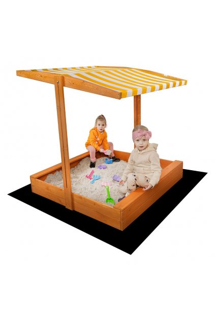 Detské drevené pieskovisko so strieškou Baby Mix 120x120 cm žlto-biele