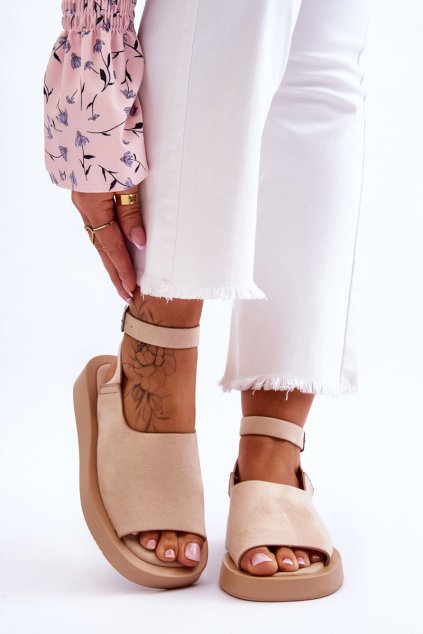 Pohodlné Dámske Sandále na platforme béžove rubie / NN299 BEIGE (Veľkosť 39)