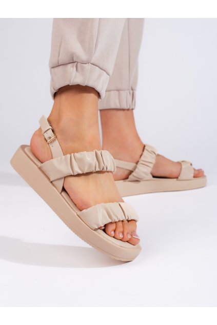 Béžové dámske sandále bez opätku podpätku Shelvt kod CCC -1-