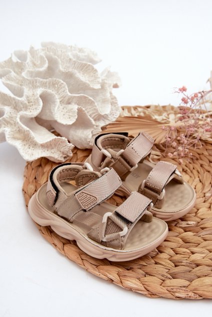 Béžové detské sandále na suchý zips s textilným vonkajškom a gumovou vložkou, kód produktu 501-1C/2C/3C BEIGE