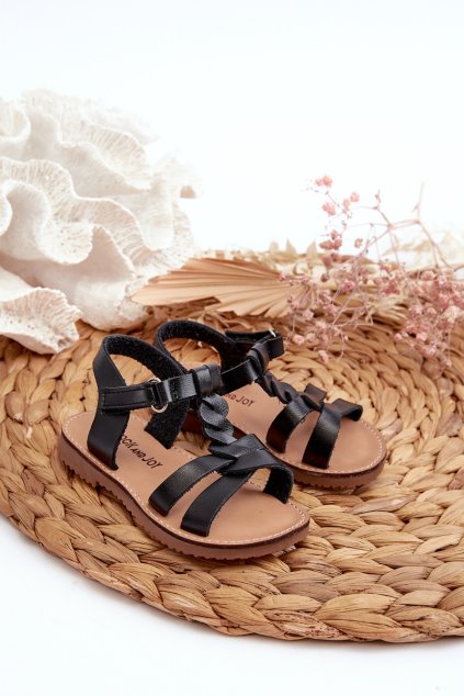 Detské sandálky se zapínáním na suchý zips čierne sarniema / 307-1A/2A/3A BLK (Veľkosť 19)